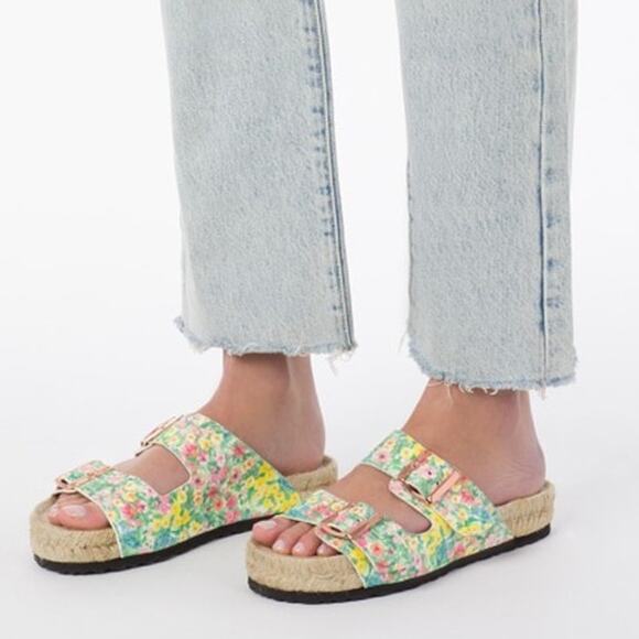 MANEBI X LoveShackFancy Nordic Floral Leather Espadrille Slide Sandals 41/US 11 - Picture 1 of 10
